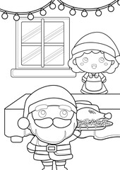 Christmas Feast Dinner Celebration Coloring Pages A4 for Kids and Adult