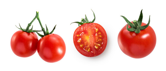 Tomato cherry isolated on white background set