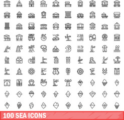 100 sea icons set. Outline illustration of 100 sea icons vector set isolated on white background