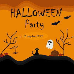 Happy Halloween banner template with halloween pumpkin and Halloween background spooky.Background or banner Halloween template.Vector Ilustration.