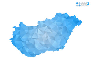 Hungary map blue polygon triangle mosaic with white background. Vector style gradient.