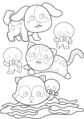 Gingerbread Christmas Cookies and Animal Coloring Pages A4 for Kids and Adult