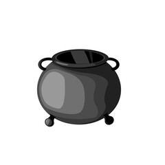 Witchs iron round empty cauldron for cooking magic potion on white background. Vector illustration