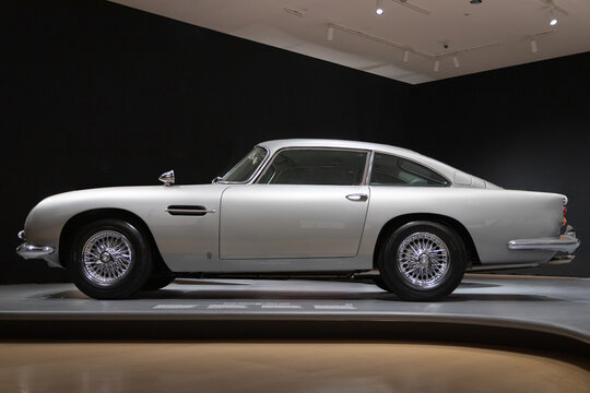 BILBAO, SPAIN-SEPTEMBER 10, 2022: 1964 Aston Martin DB5 James Bond (Side View)