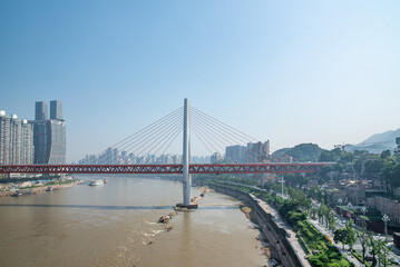 Fototapeta na wymiar Scenery of Dongshuimen Yangtze River Bridge in Chongqing, China