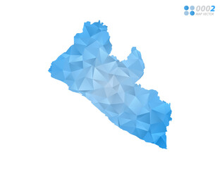 Liberia map blue polygon triangle mosaic with white background. Vector style gradient.