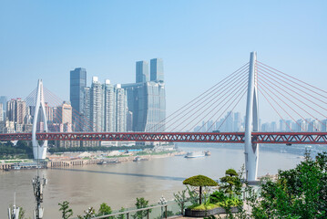 Fototapeta premium Scenery of Dongshuimen Yangtze River Bridge in Chongqing, China