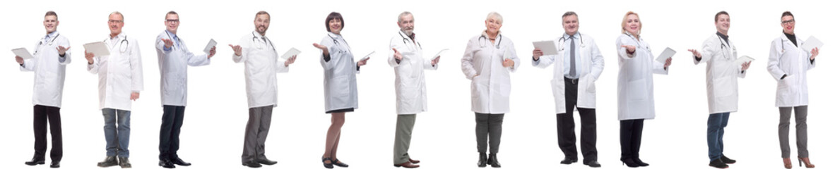 group of doctors with clipboard isolated on white