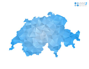 Switzerland map blue polygon triangle mosaic with white background. Vector style gradient.
