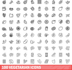 100 vegetarian icons set. Outline illustration of 100 vegetarian icons vector set isolated on white background