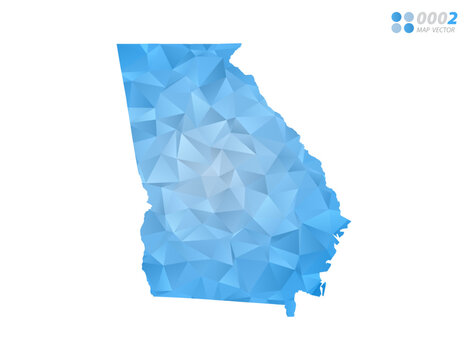Georgia (USA) map blue polygon triangle mosaic with white background. Vector style gradient.