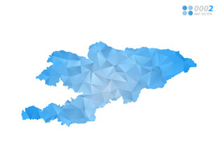 Kyrgyzstan map blue polygon triangle mosaic with white background. Vector style gradient.