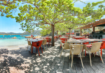 Fabulous view of  Santa Giulia resort from beach bar.