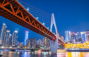 Night view of Qiansimen Bridge in Chongqing, China