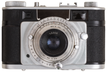 Old photo camera isolated frontview