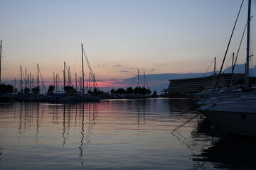 Fototapeta na wymiar Night photo of port in Greece sea 