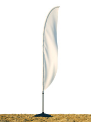 3d render mockup blank template of white empty beach flags on transparent background. flags for events, parties.
