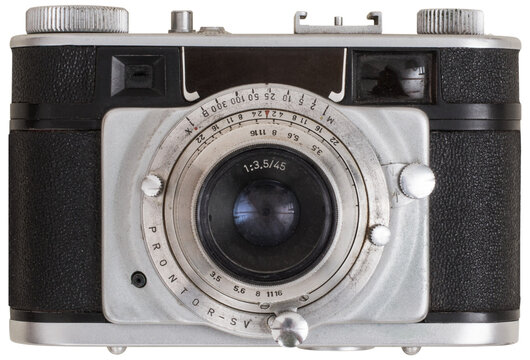 Old photo camera isolated frontview