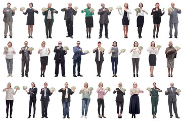 group of successful business people with money isolated