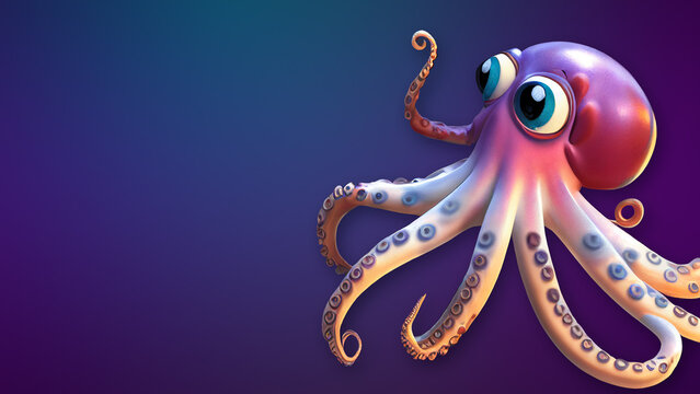 fantasy octobus with a purple clean background, cartoon, generative ai