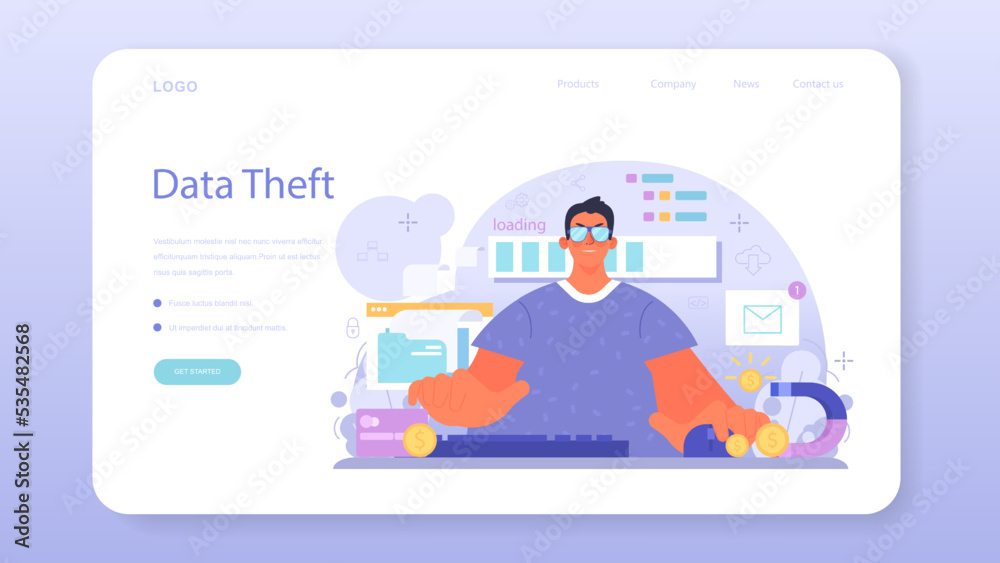 Canvas Prints hacker web banner or landing page. cyber attack, thief stealing personal