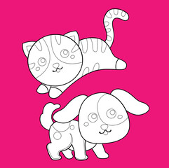 Cute Cat and Dog Pet Animal Digital Stamp