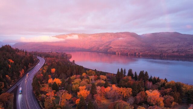 Sunset At Columbia River Gorge Oregon Stock Photo - Download Image