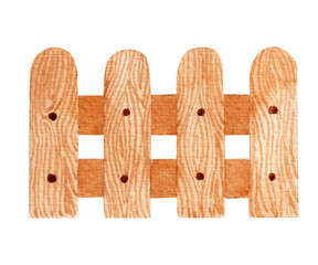 Watercolor illustration, simple wooden farm fence on white background. Fow varios decor, products and etc.