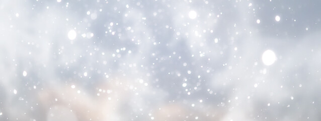 blue snowfall bokeh background, abstract snowflake background on blurred abstract blue