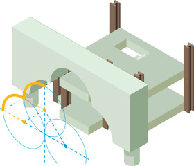 Construction icon isometric vector. Decorative arch and frame of building icon. Designing, building, reconstruction