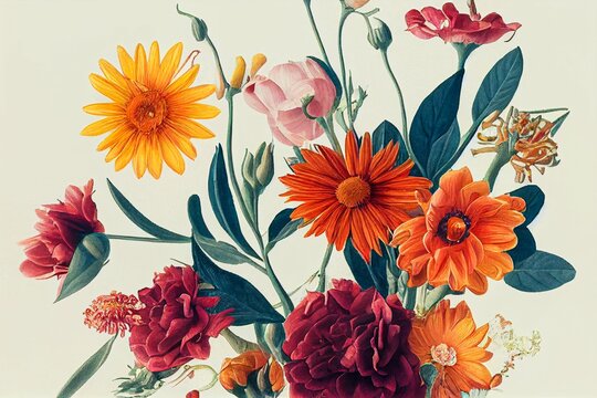 Illustration of beautiful colorful bunch of flowers