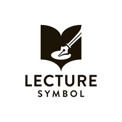 Vintage Retro Education Book with Pen Lecture Symbol Logo Design
