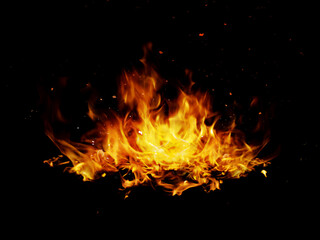 Fototapeta na wymiar Fire and spark on black background 