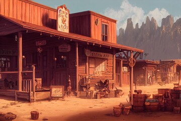 Illustration of an old Western saloon