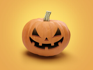 Orange pumpkin with a carved face. Decorations for Halloween holiday