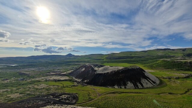 Beautiful view of Grabrok mountain in Iceland.