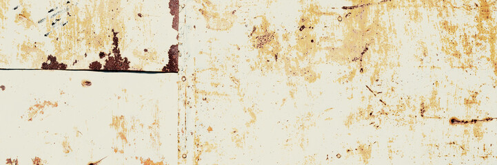 Old rusty metal texture. Rust on the surface of the iron wall. Panoramic background for grunge design.