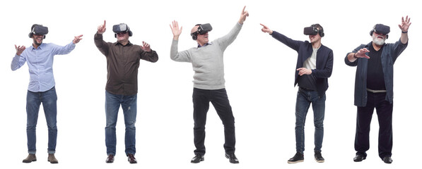 group of people with 3d glasses hands up isolated