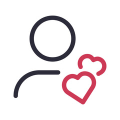 Linear vector account likes icon. Profile like history and statistic. Liking profiles concept icon design. Profile sign with hearts. 