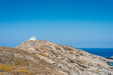 Korakas Lighthouse in Paros, Greece.