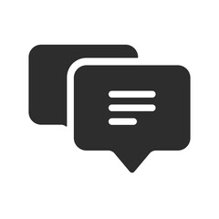 Black fill smooth speech bubble with text. Online chatting and communication by messaging concept icon design.