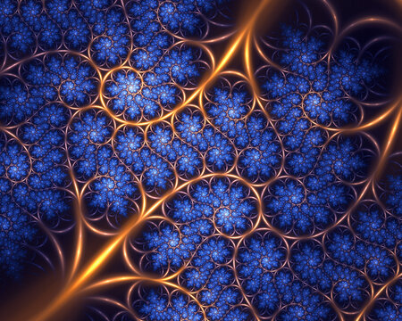 Abstract Kleinian fractal art of infinite glowing spirals.