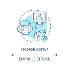 Recording setup turquoise concept icon. Document research. Video and audio filming abstract idea thin line illustration. Isolated outline drawing. Editable stroke. Arial, Myriad Pro-Bold fonts used