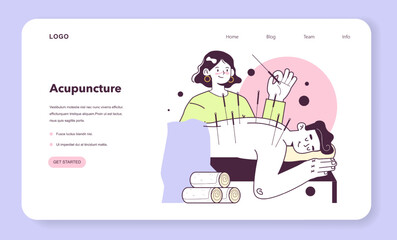 Acupuncture web banner or landing page. Needle therapy, asian