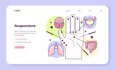 Acupuncture web banner or landing page. Needle therapy, asian