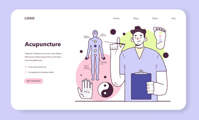 Naklejka na ściany i meble Acupuncture web banner or landing page. Needle therapy, asian