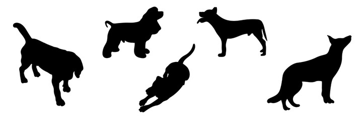 Silhouettes of dogs in different poses, set silhouettes of animals