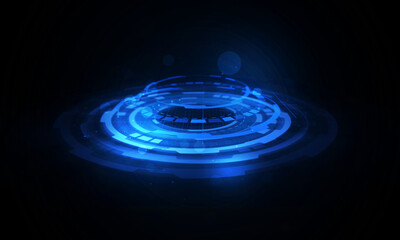 Fototapeta na wymiar Hologram podium futuristic circle blue hud podium modern technology gaming. round border frame scifi digital screen.