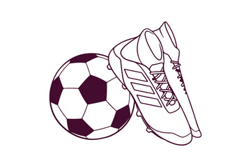ball and pair of shoes hand drawn style vector illustration