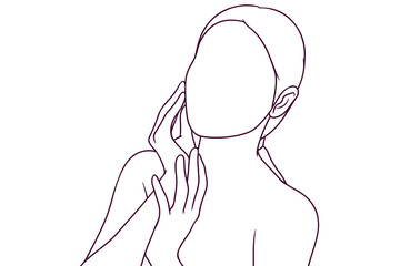 beautiful girl touch her face hand drawn style vector illustration
